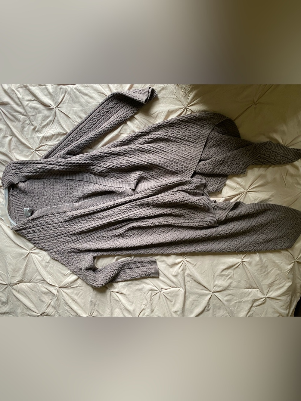 Chico's Taupe Cable-Knit Hooded Cardigan